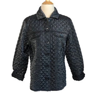 CHICO'S Size 2 (US L) Shimmery Charcoal Grey Quilted Shirt‎ Jacket